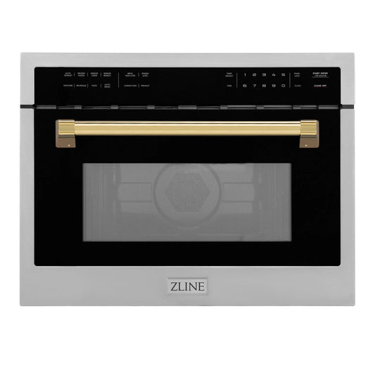 ZLINE Autograph Edition 24-Inch 1.6 cu ft. Built-in Convection Microwave Oven in Stainless Steel with Gold Accents (MWOZ-24-G)