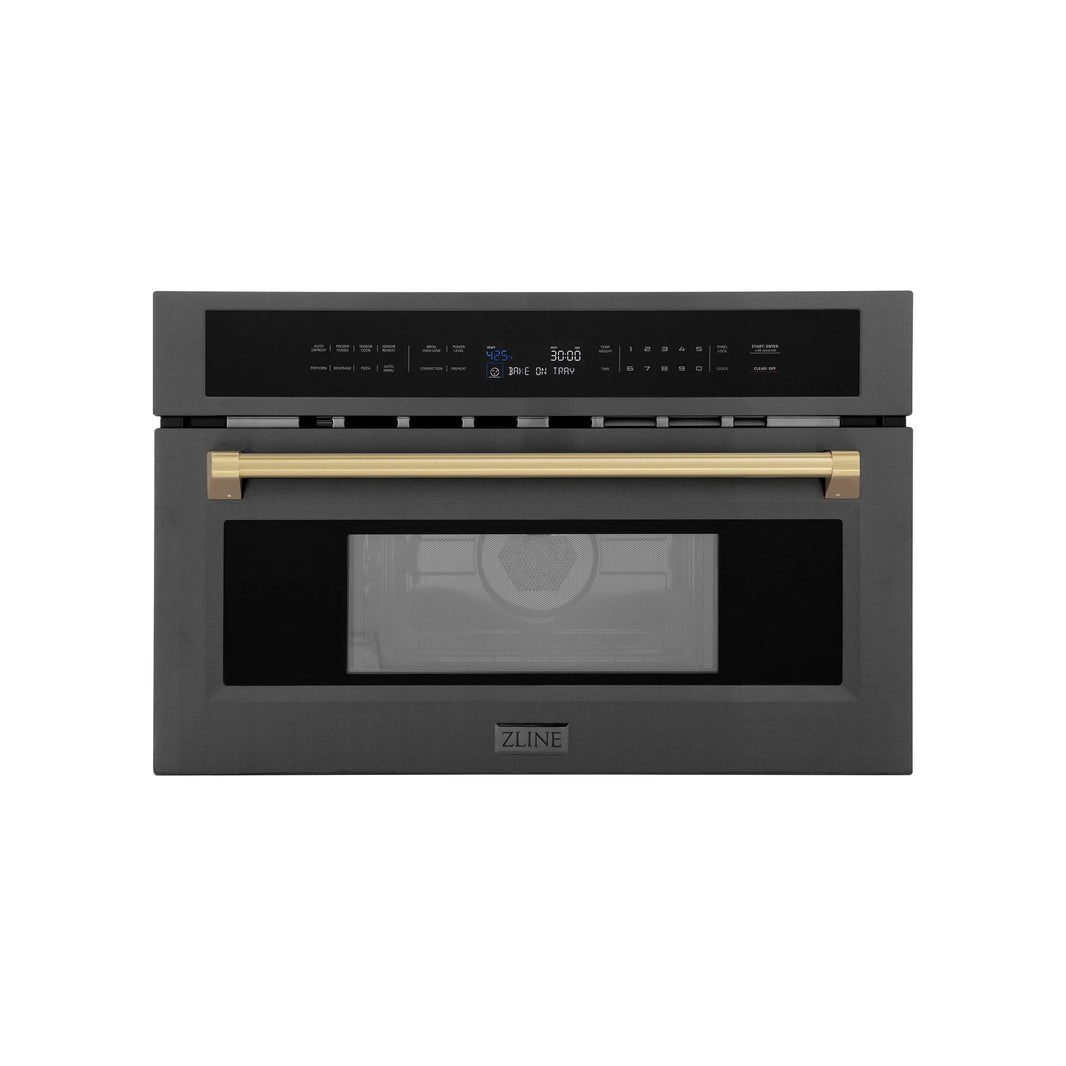 ZLINE Autograph Edition 30-Inch 1.6 cu ft. Built-in Convection Microwave Oven in Black Stainless Steel with Champagne Bronze Accents (MWOZ-30-BS-CB)