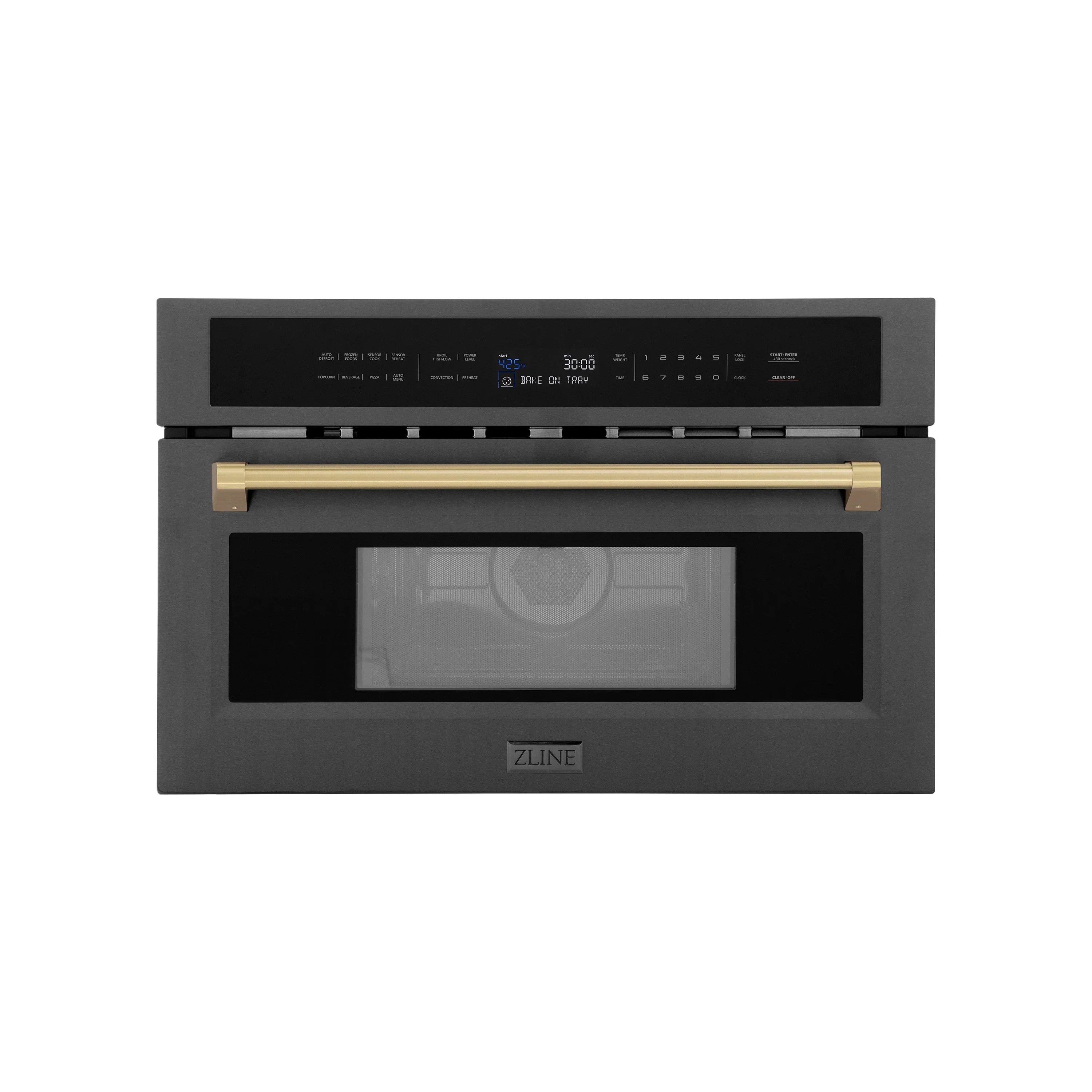 ZLINE Autograph Edition 30-Inch 1.6 cu ft. Built-in Convection Microwave Oven in Black Stainless Steel with Champagne Bronze Accents (MWOZ-30-BS-CB)