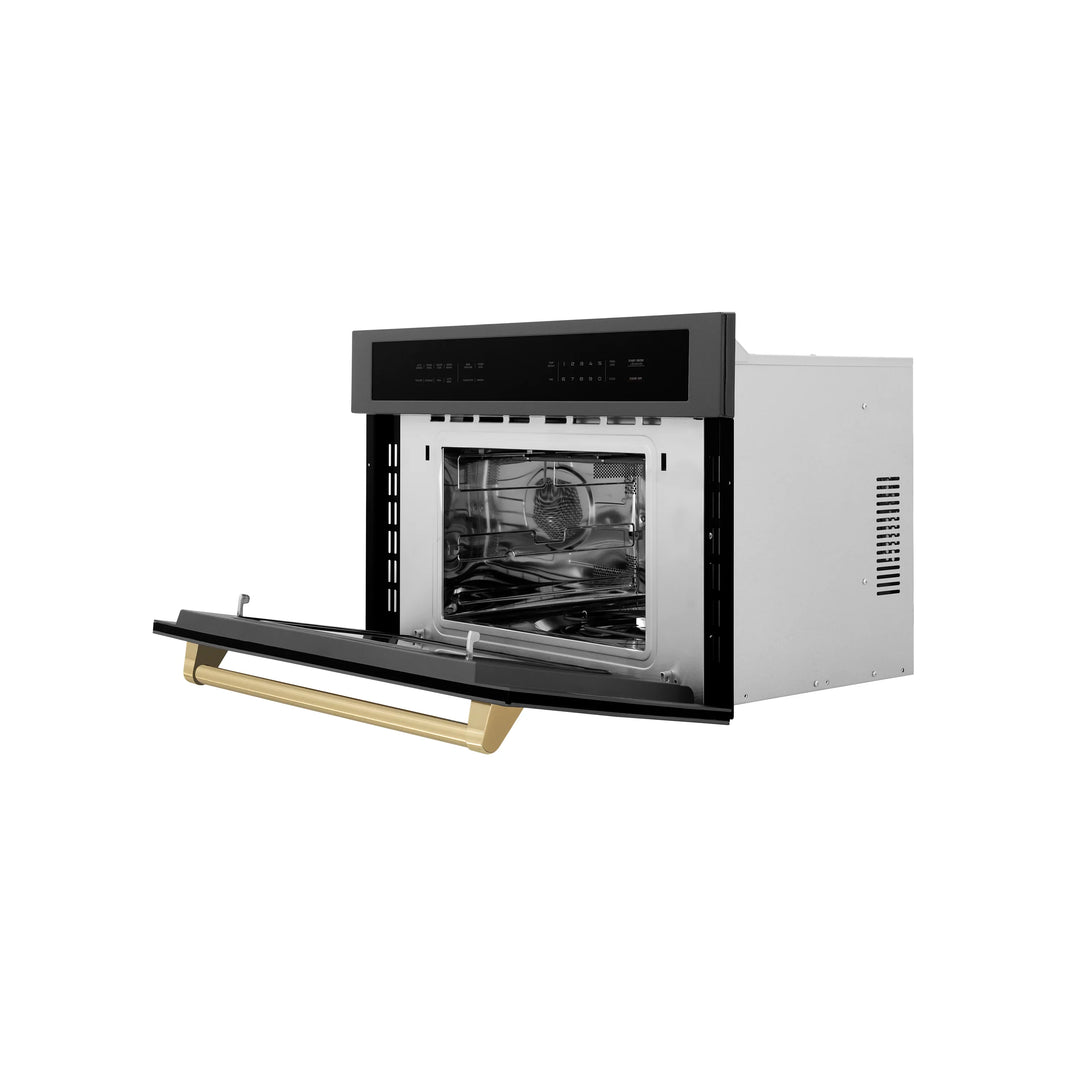 ZLINE Autograph Edition 30-Inch 1.6 cu ft. Built-in Convection Microwave Oven in Black Stainless Steel with Champagne Bronze Accents (MWOZ-30-BS-CB)