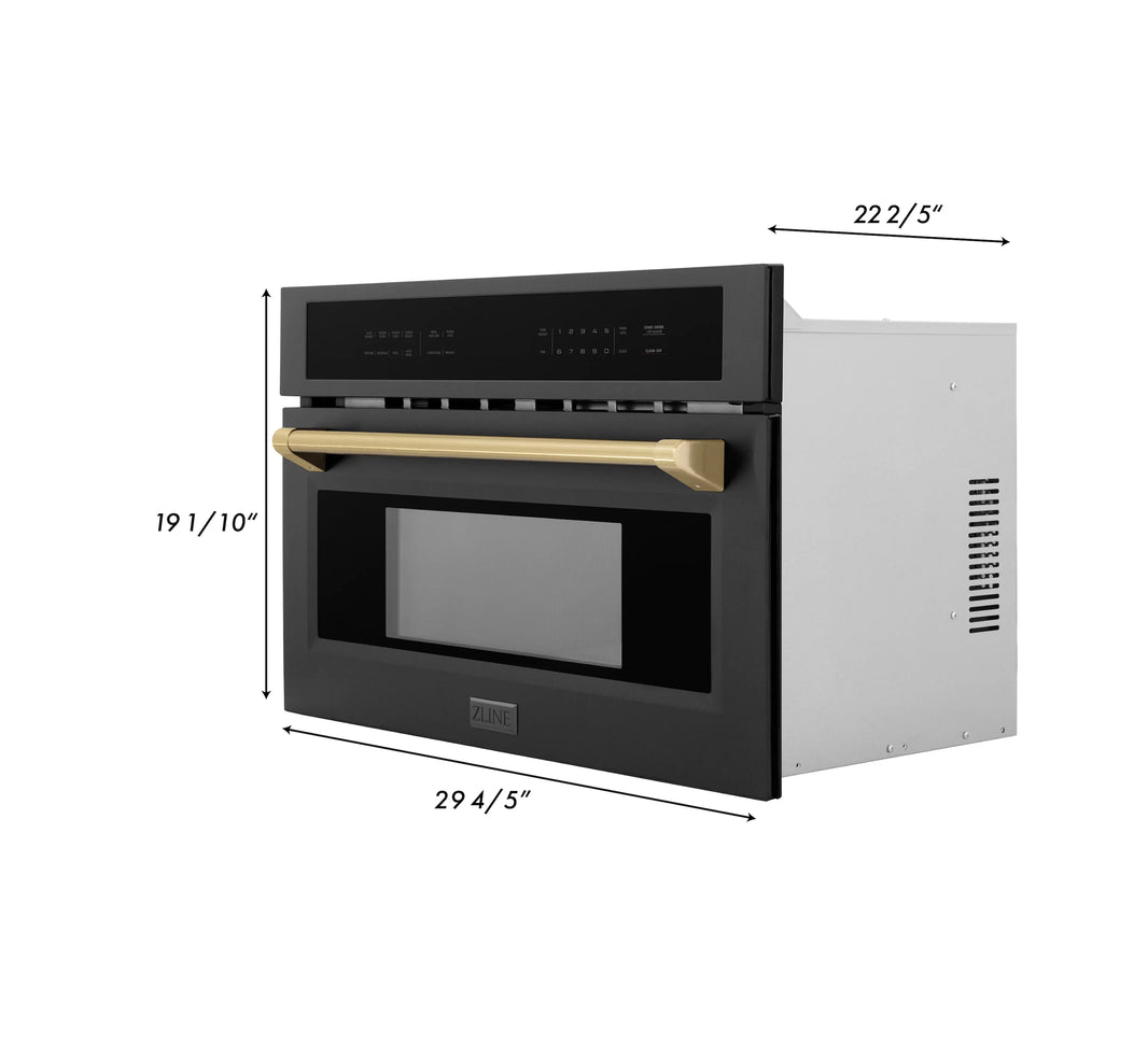 ZLINE Autograph Edition 30-Inch 1.6 cu ft. Built-in Convection Microwave Oven in Black Stainless Steel with Champagne Bronze Accents (MWOZ-30-BS-CB)