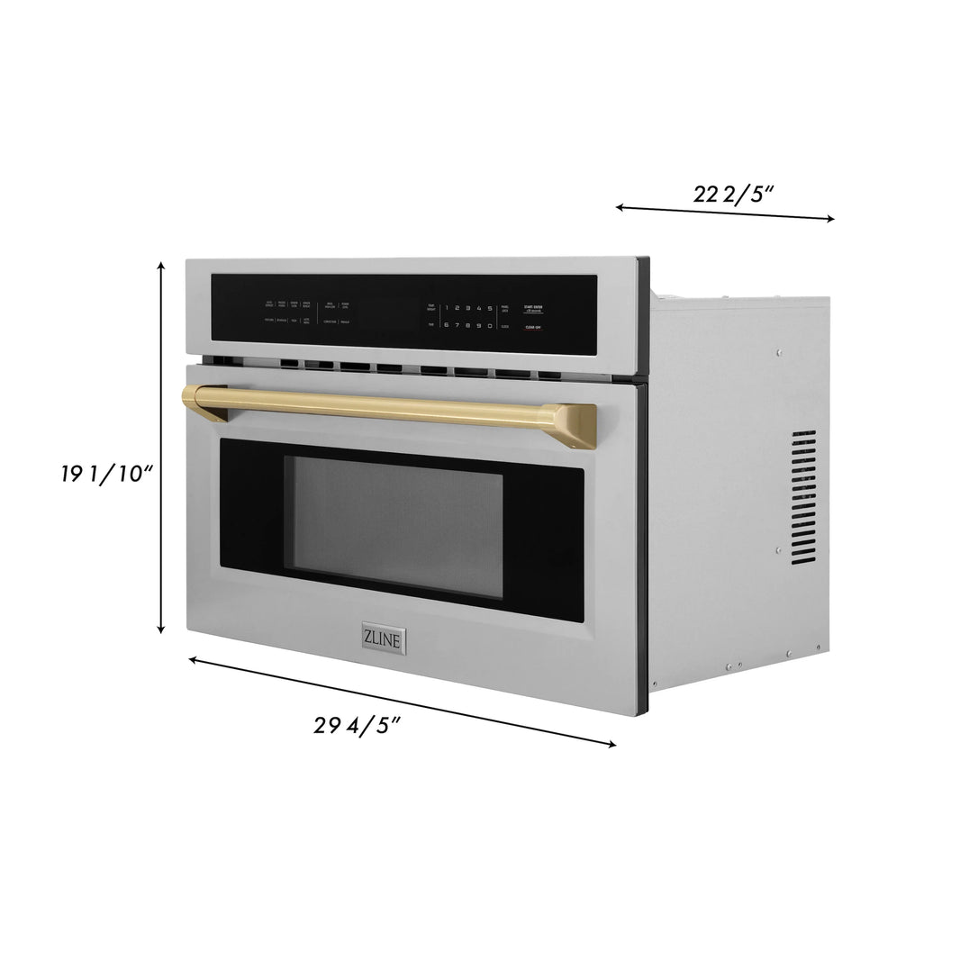 ZLINE Autograph Edition 30-Inch 1.6 cu ft. Built-in Convection Microwave Oven in Stainless Steel with Champagne Bronze Accents (MWOZ-30-CB)