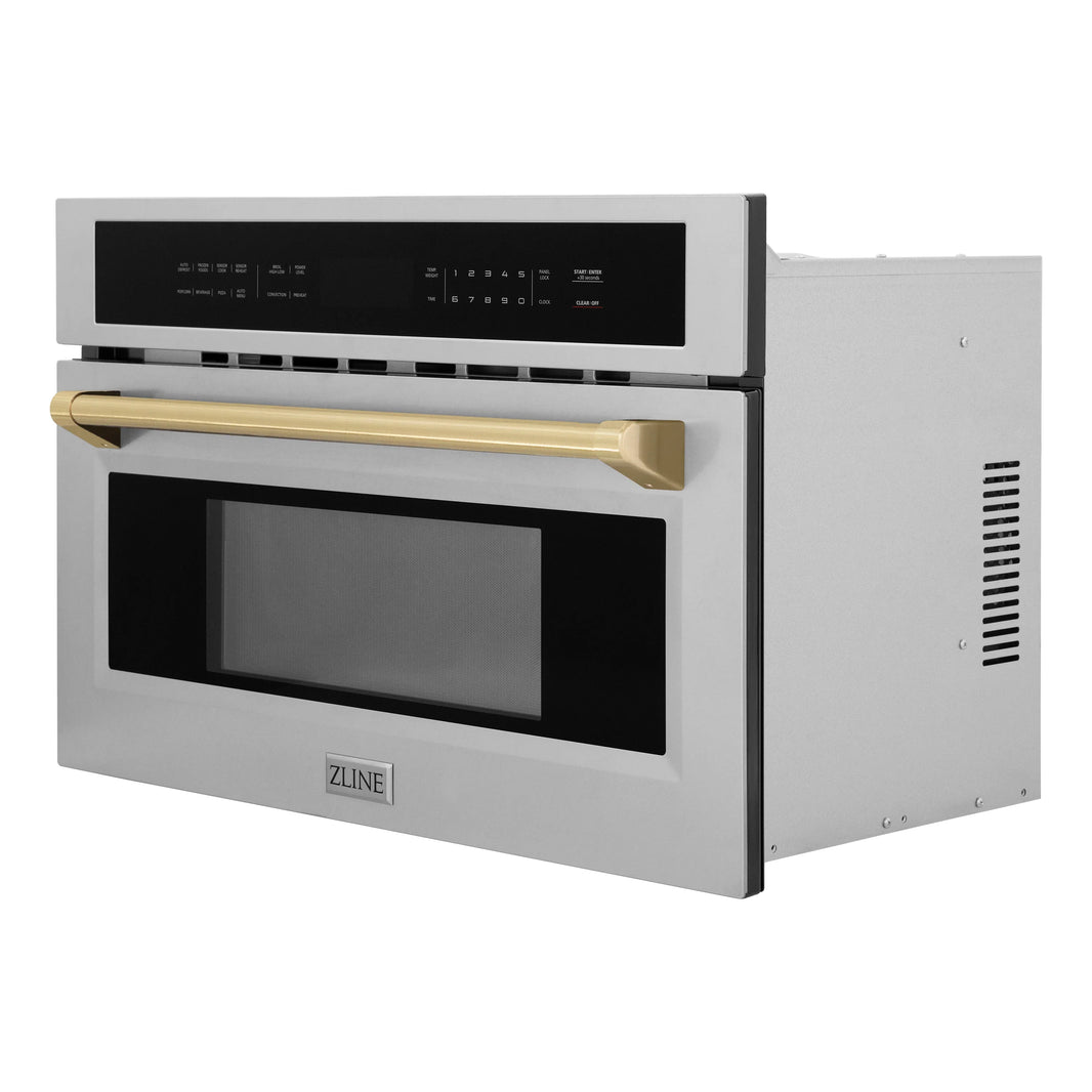 ZLINE Autograph Edition 30-Inch 1.6 cu ft. Built-in Convection Microwave Oven in Stainless Steel with Champagne Bronze Accents (MWOZ-30-CB)