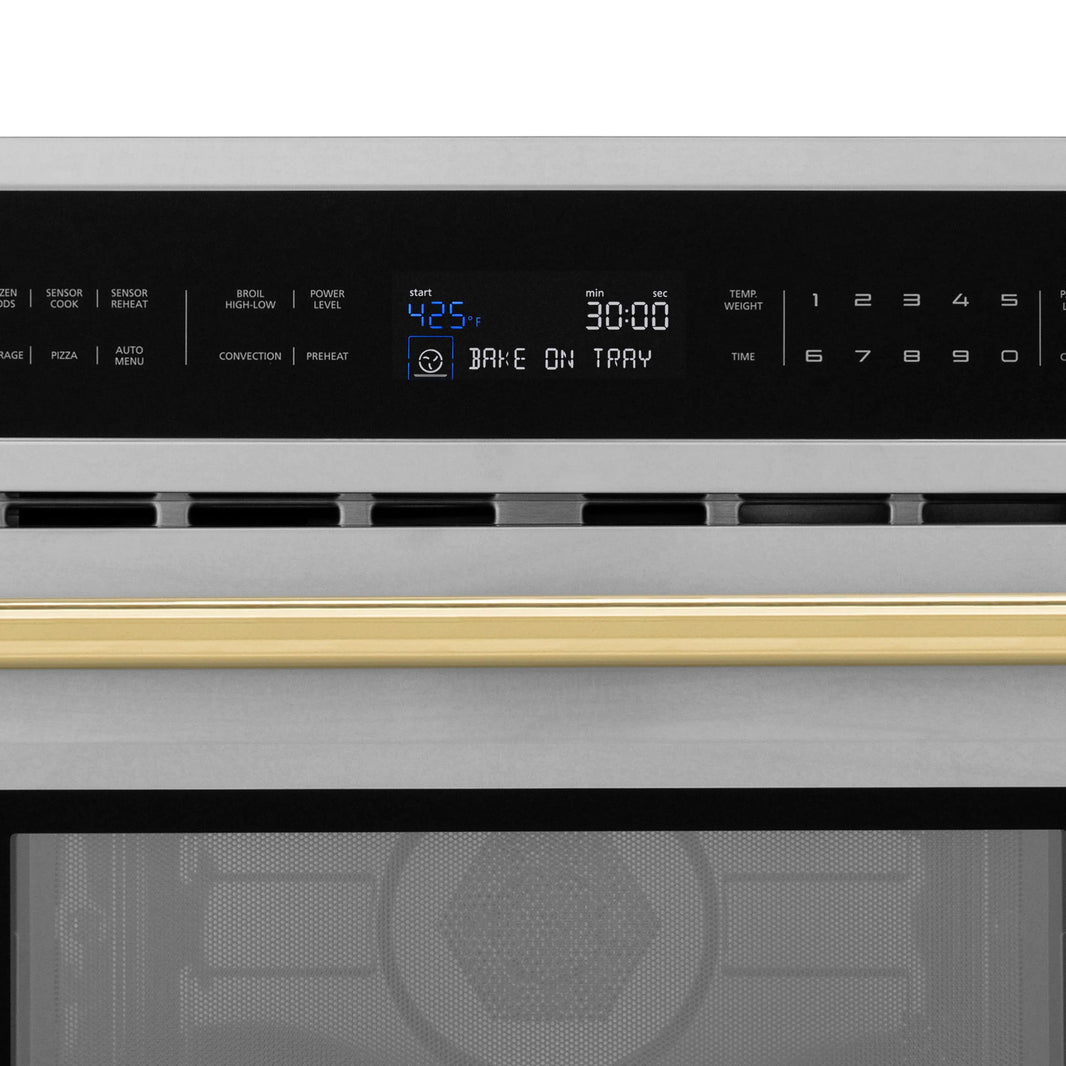 ZLINE Autograph Edition 30-Inch 1.6 cu ft. Built-in Convection Microwave Oven in Stainless Steel with Gold Accents (MWOZ-30-G)