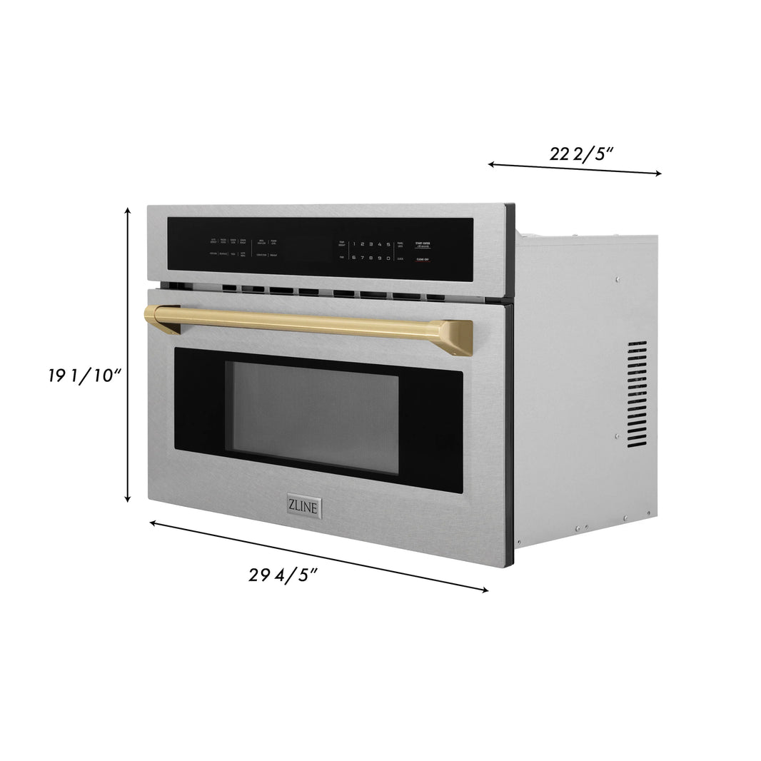 ZLINE Autograph Edition 30-Inch 1.6 cu ft. Built-in Convection Microwave Oven in Fingerprint Resistant Stainless Steel with Champagne Bronze Accents (MWOZ-30-SS-CB)