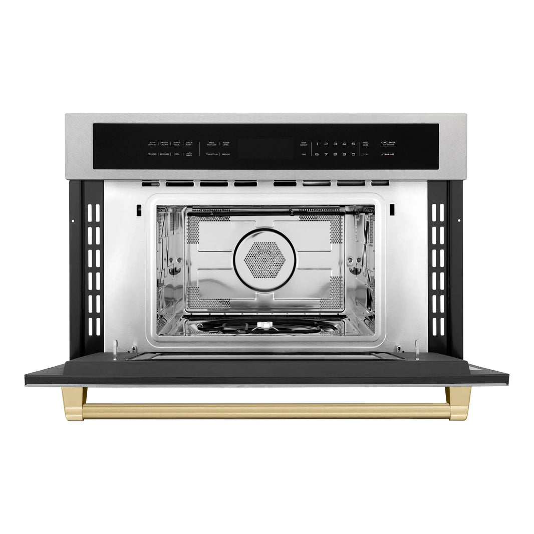 ZLINE Autograph Edition 30-Inch 1.6 cu ft. Built-in Convection Microwave Oven in Fingerprint Resistant Stainless Steel with Champagne Bronze Accents (MWOZ-30-SS-CB)