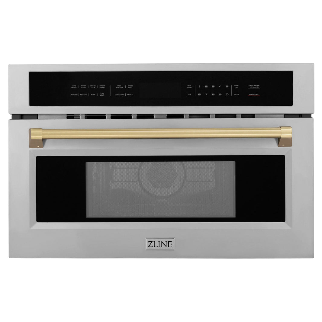 ZLINE Autograph Edition 30-Inch 1.6 cu ft. Built-in Convection Microwave Oven in Fingerprint Resistant Stainless Steel with Champagne Bronze Accents (MWOZ-30-SS-CB)