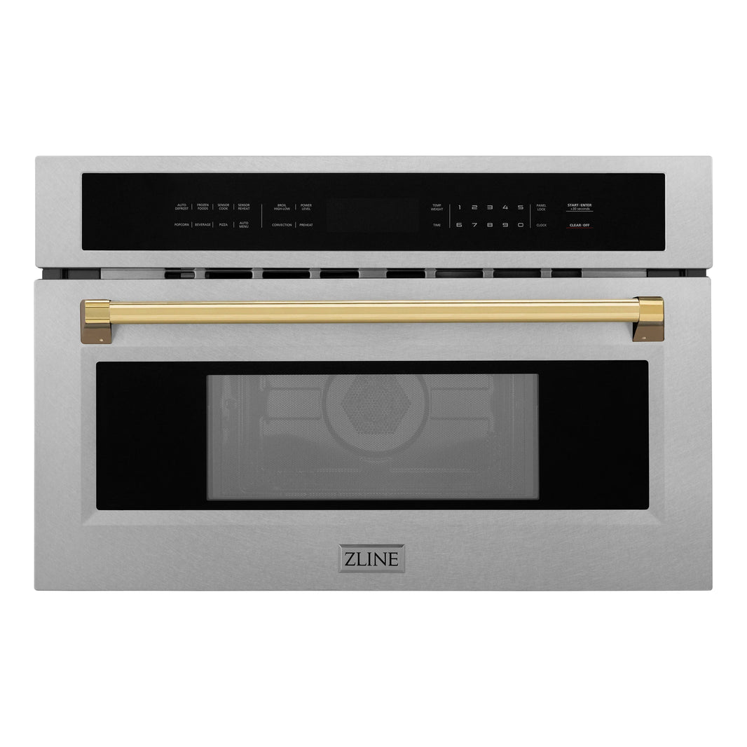 ZLINE Autograph Edition 30-Inch 1.6 cu ft. Built-in Convection Microwave Oven in Fingerprint Resistant Stainless Steel with Gold Accents (MWOZ-30-SS-G)