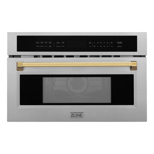 ZLINE Autograph Edition 30-Inch 1.6 cu ft. Built-in Convection Microwave Oven in Fingerprint Resistant Stainless Steel with Gold Accents (MWOZ-30-SS-G)