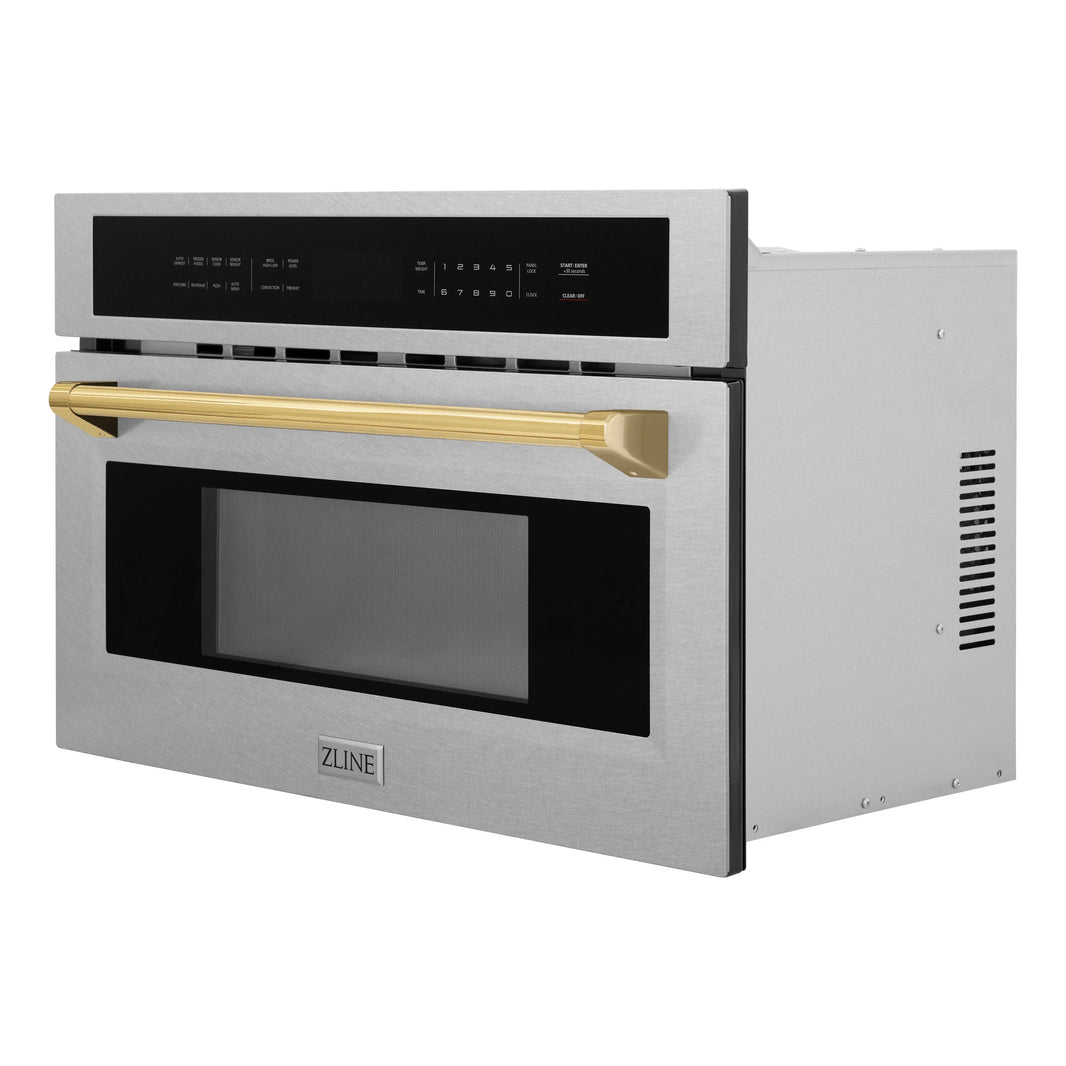 ZLINE Autograph Edition 30-Inch 1.6 cu ft. Built-in Convection Microwave Oven in Fingerprint Resistant Stainless Steel with Gold Accents (MWOZ-30-SS-G)