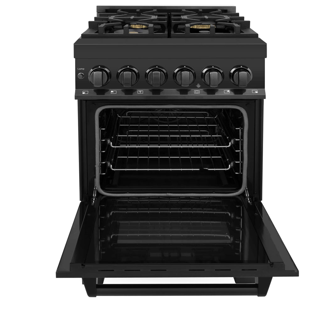 ZLINE 24-Inch Black Stainless 2.8 Cu.ft. - 4 Gas Brass Burner & Electric Oven Range (RAB-BR-24)