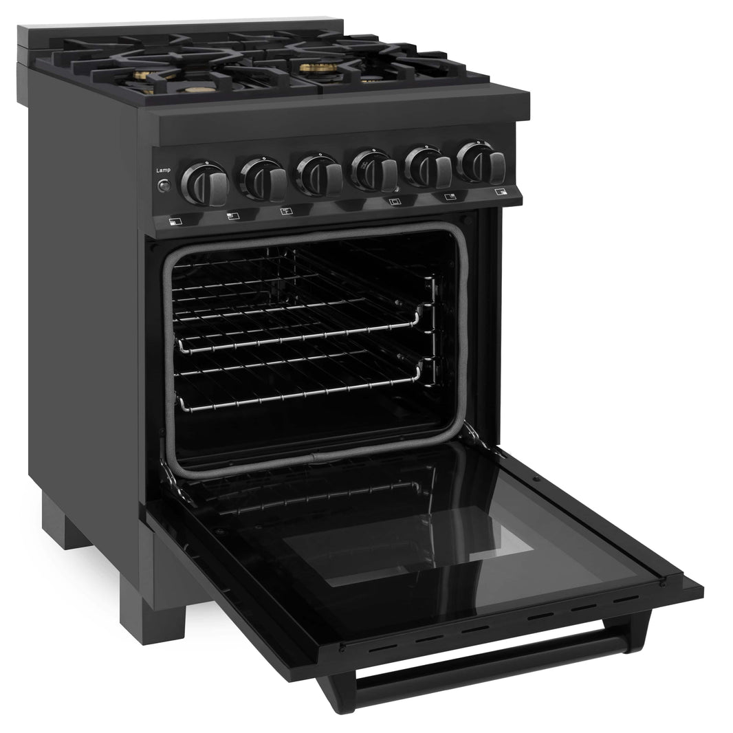 ZLINE 24-Inch Black Stainless 2.8 Cu.ft. - 4 Gas Brass Burner & Electric Oven Range (RAB-BR-24)