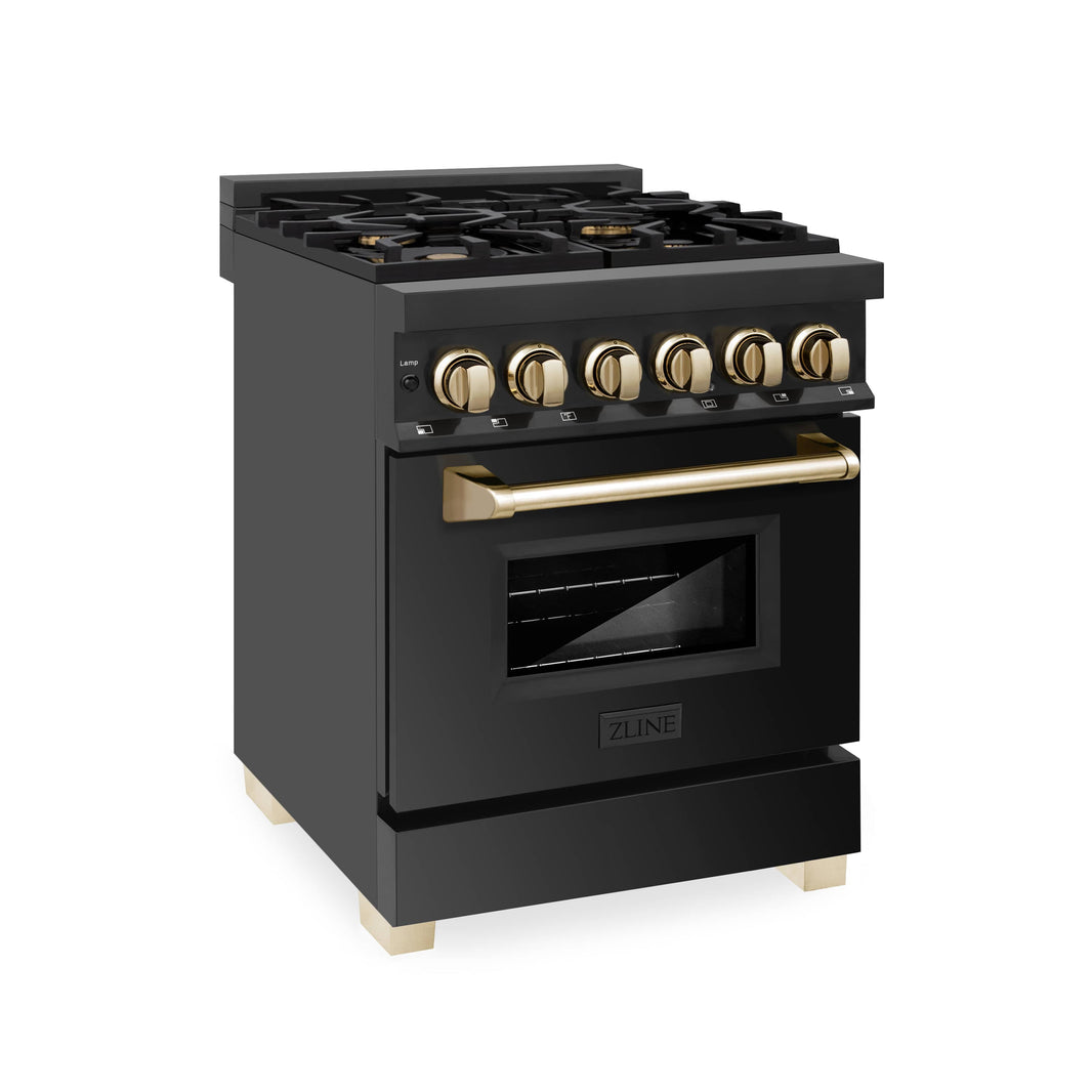 ZLINE Autograph Edition 24-Inch 2.8 cu. ft. Dual Fuel Range with Gas Stove and Electric Oven in Black Stainless Steel with Gold Trim (RABZ-24-G)