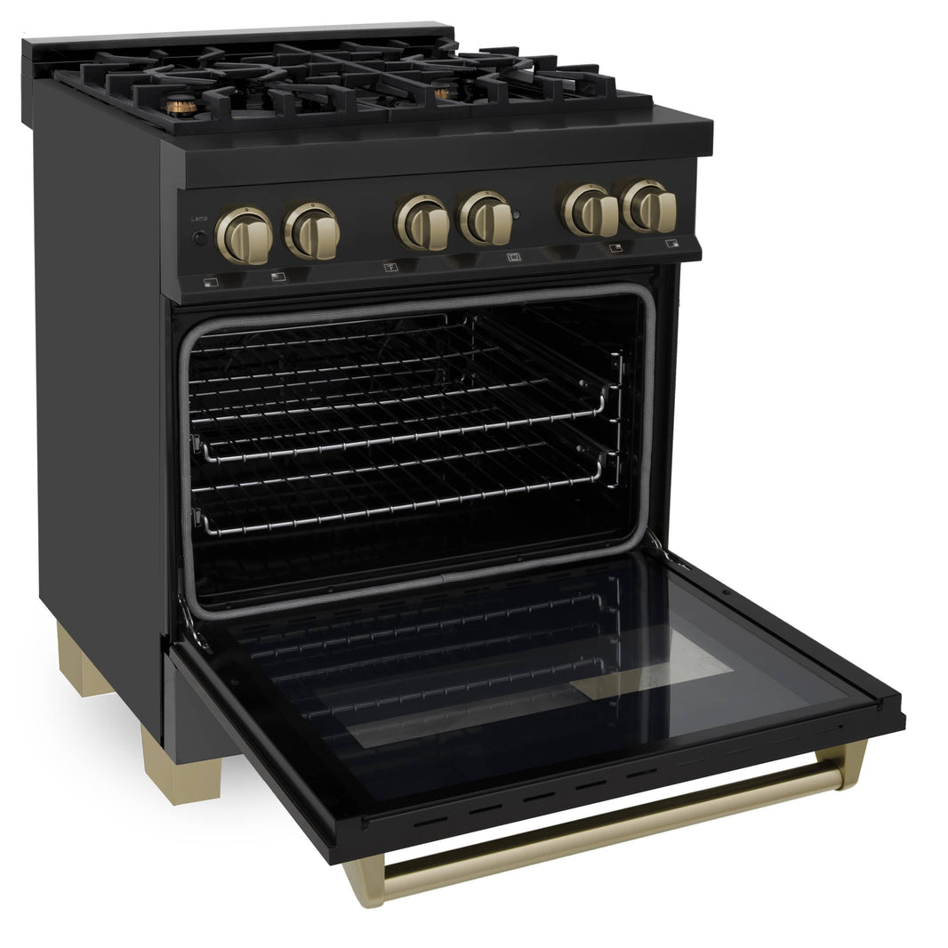 ZLINE Autograph Edition 30-Inch 4.0 cu. ft. Dual Fuel Range with Gas Stove and Electric Oven in Black Stainless Steel with Champagne Bronze Accents (RABZ-30-CB)