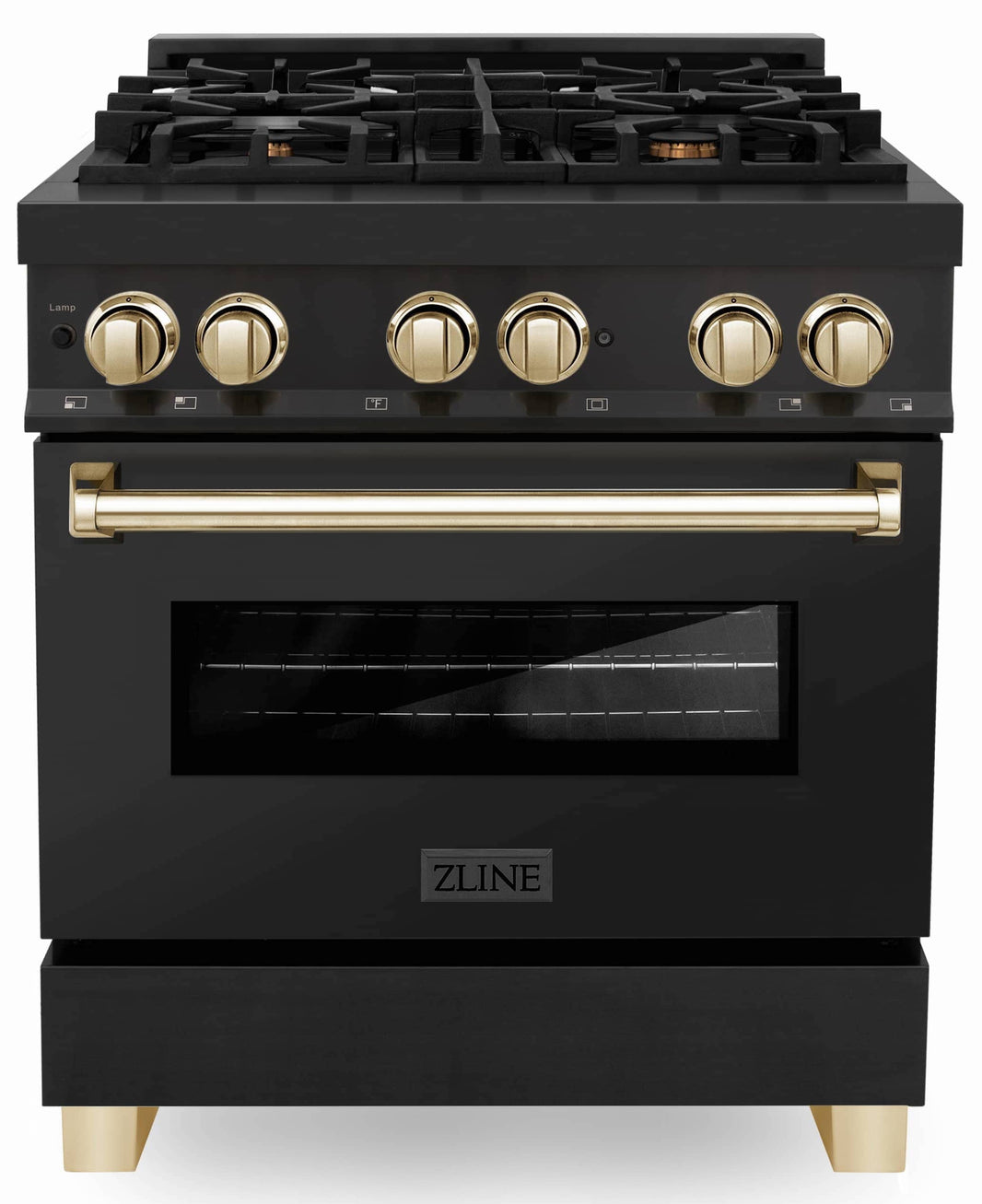 ZLINE Autograph Edition 30-Inch 4.0 cu. ft. Dual Fuel Range with Gas Stove and Electric Oven in Black Stainless Steel with Gold Accents (RABZ-30-G)