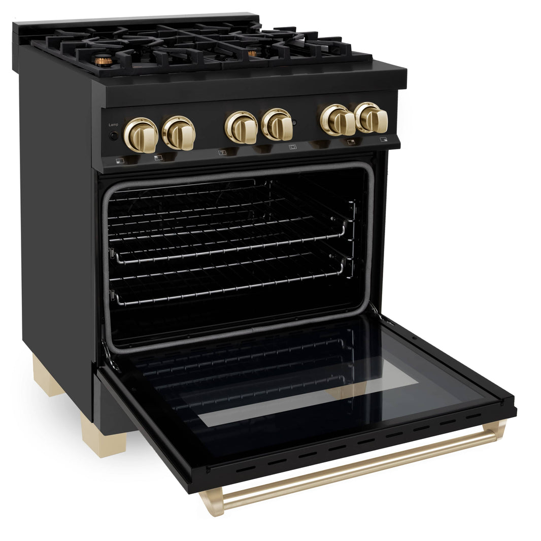 ZLINE Autograph Edition 30-Inch 4.0 cu. ft. Dual Fuel Range with Gas Stove and Electric Oven in Black Stainless Steel with Gold Accents (RABZ-30-G)