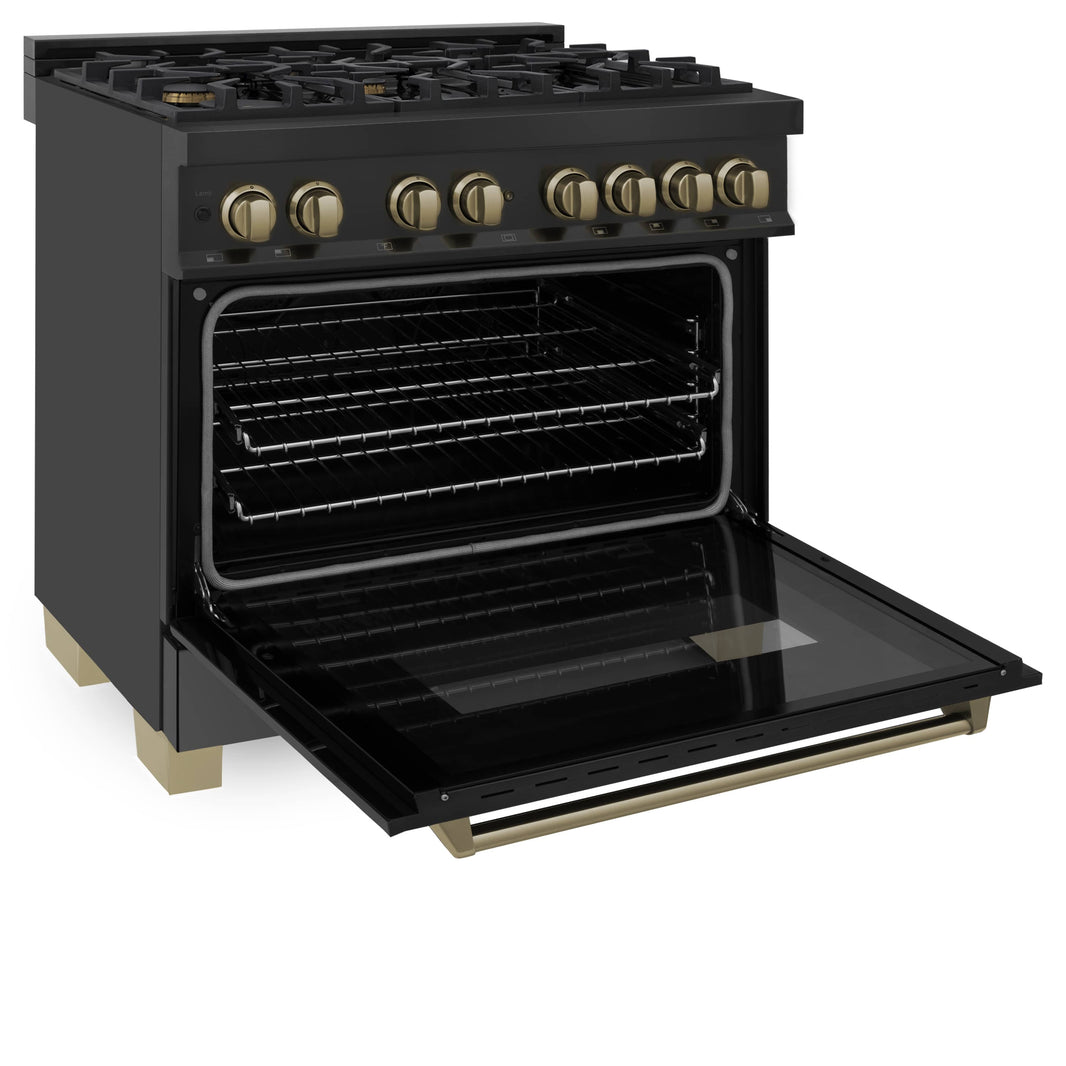 ZLINE Autograph Edition 36-Inch 4.6 cu. ft. Dual Fuel Range with Gas Stove and Electric Oven in Black Stainless Steel with Champagne Bronze Accents (RABZ-36-CB)