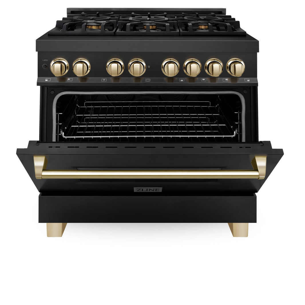 ZLINE Autograph Edition 36-Inch 4.6 cu. ft. Dual Fuel Range with Gas Stove and Electric Oven in Black Stainless Steel with Gold Accents (RABZ-36-G)