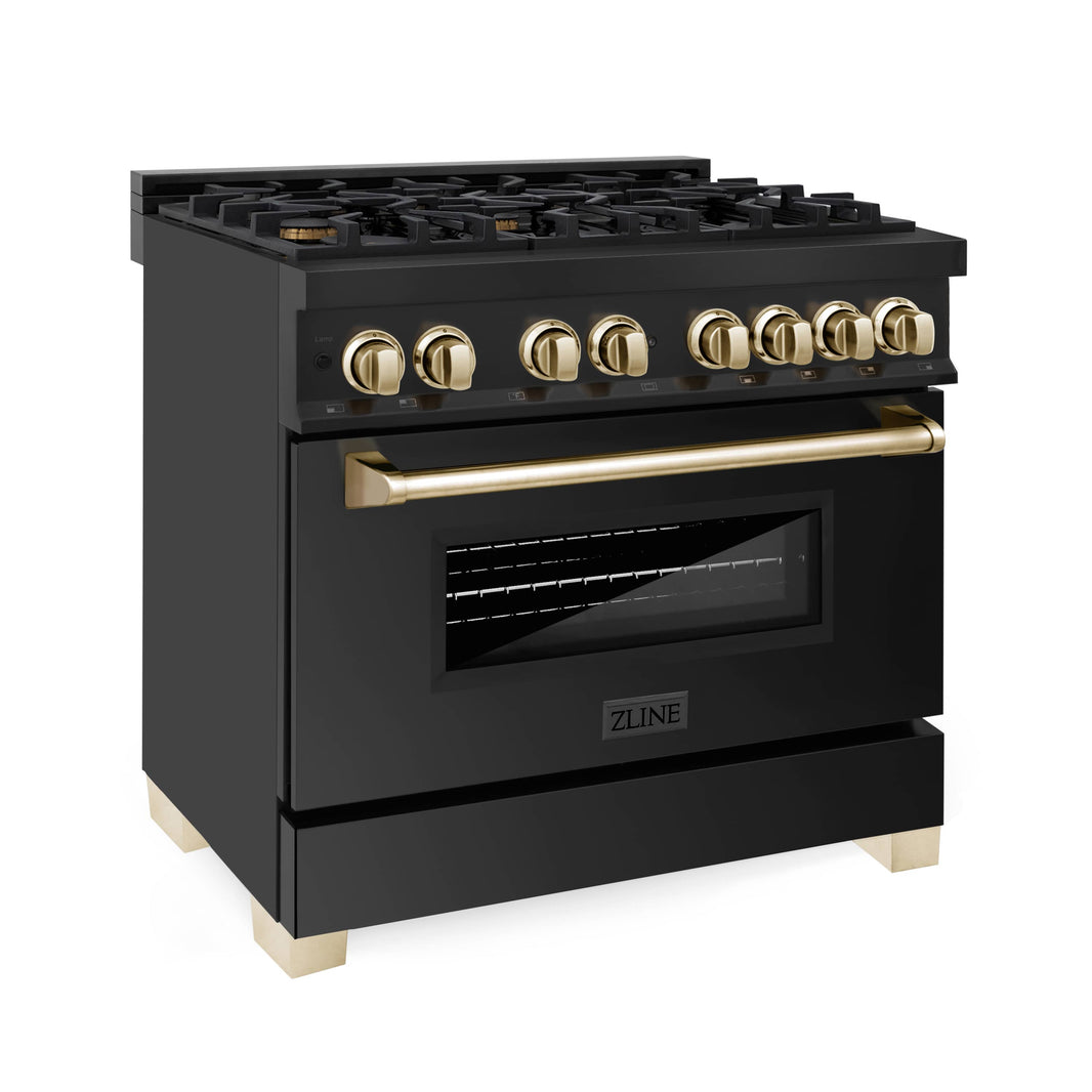 ZLINE Autograph Edition 36-Inch 4.6 cu. ft. Dual Fuel Range with Gas Stove and Electric Oven in Black Stainless Steel with Gold Accents (RABZ-36-G)