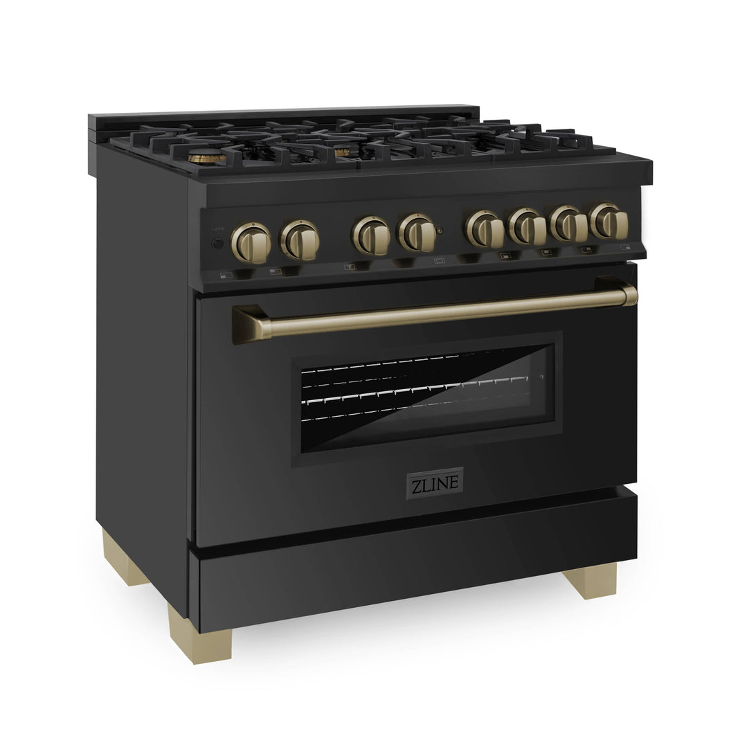 ZLINE Autograph Edition 36-Inch 4.6 cu. ft. Dual Fuel Range with Gas Stove and Electric Oven in Black Stainless Steel with Champagne Bronze Accents (RABZ-36-CB)