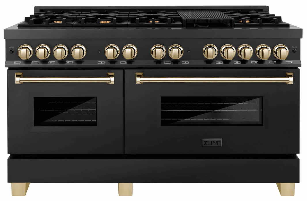 ZLINE Autograph Edition 60-Inch 7.4 cu. ft. Dual Fuel Range with Gas Stove and Electric Oven in Black Stainless Steel with Gold Accents (RABZ-60-G)