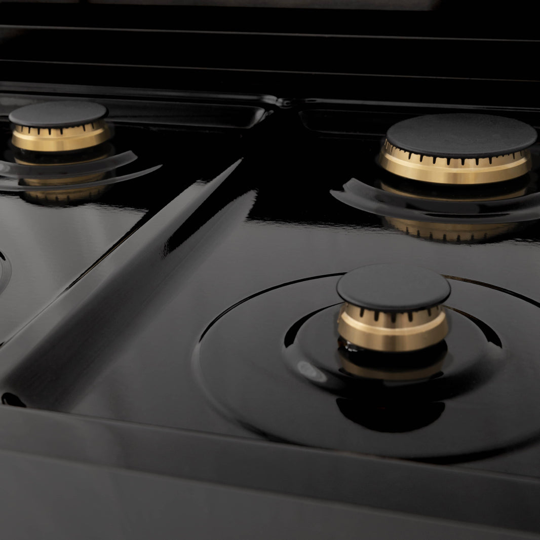 ZLINE Autograph Edition 36-Inch Porcelain Rangetop with 6 Gas Burners in Black Stainless Steel and Gold Accents (RTBZ-36-G)