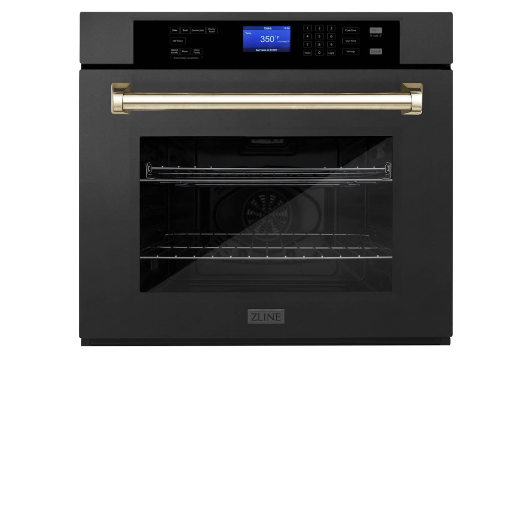 ZLINE 30" Autograph Edition Single Wall Oven with Self Clean and True Convection in Black Stainless Steel and Gold (AWSZ-30-BS-G)