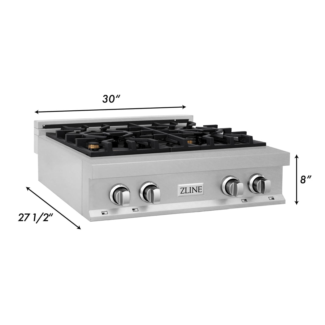 ZLINE 30-Inch Porcelain Gas Stovetop in DuraSnow® Stainless Steel with 4 Gas Brass Burners (RTS-BR-30)