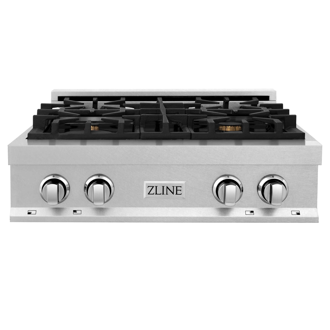 ZLINE 30-Inch Porcelain Gas Stovetop in DuraSnow® Stainless Steel with 4 Gas Brass Burners (RTS-BR-30)