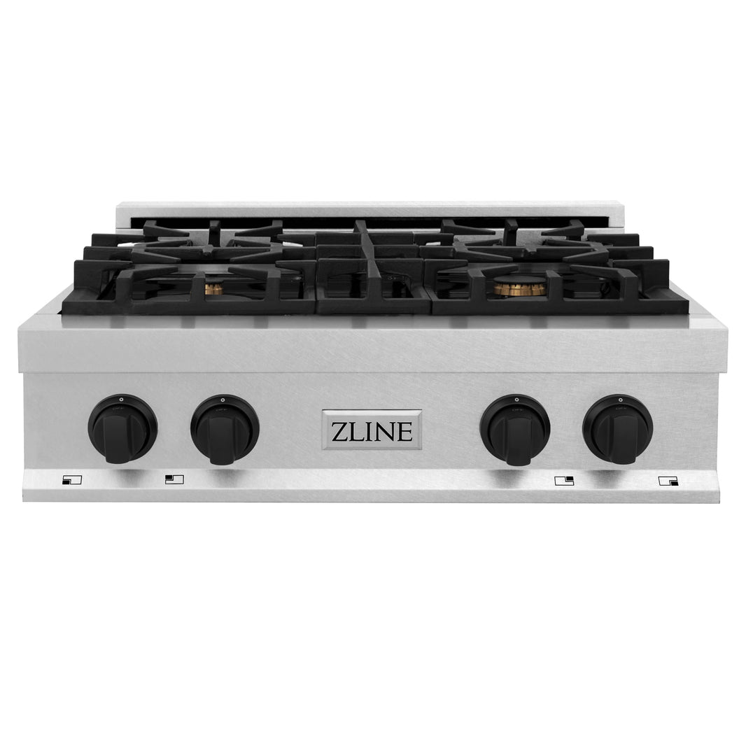 ZLINE Autograph Edition 30-Inch Porcelain Rangetop with 4 Gas Burners in DuraSnow Stainless Steel with Matte Black Accents (RTSZ-30-MB)