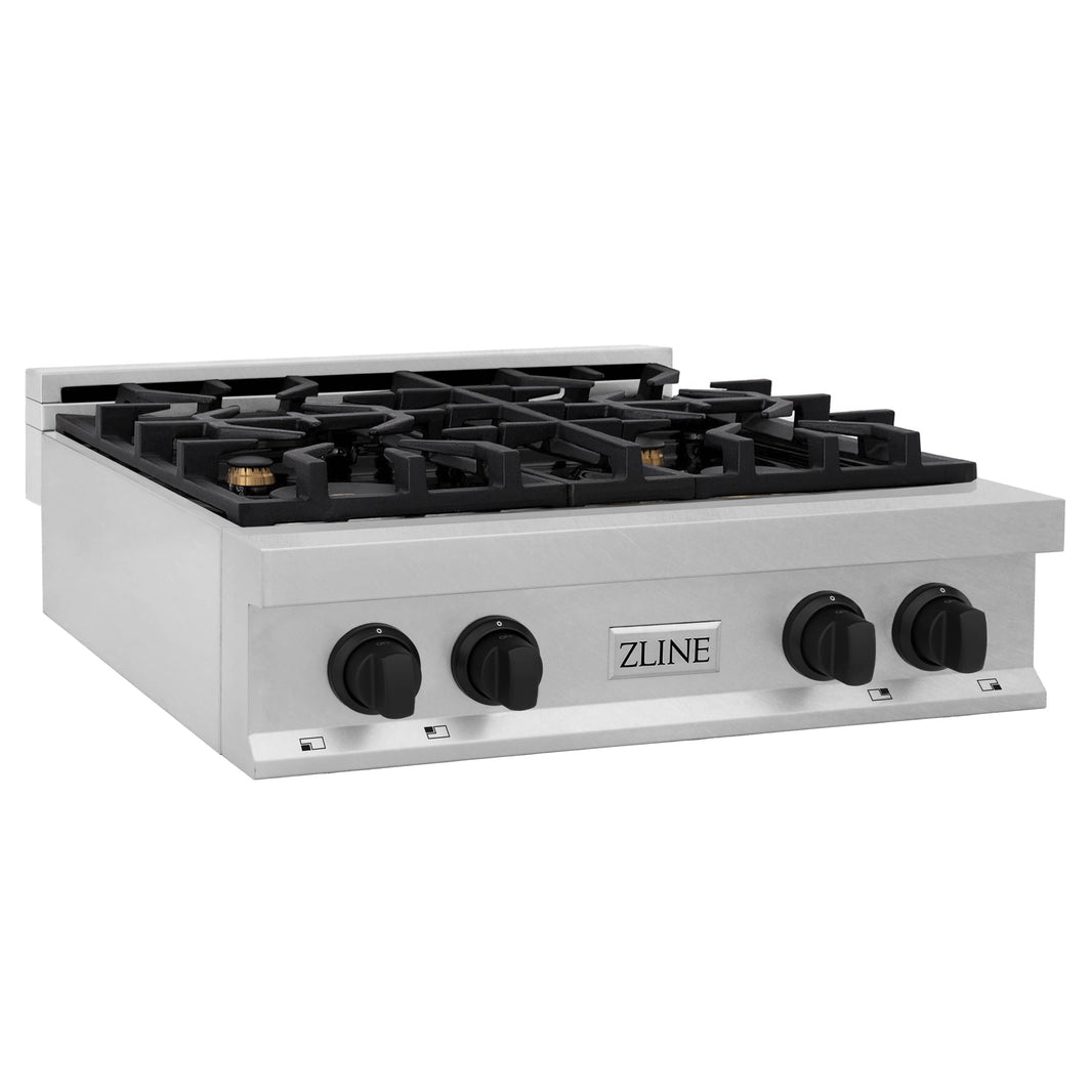 ZLINE Autograph Edition 30-Inch Porcelain Rangetop with 4 Gas Burners in DuraSnow Stainless Steel with Matte Black Accents (RTSZ-30-MB)