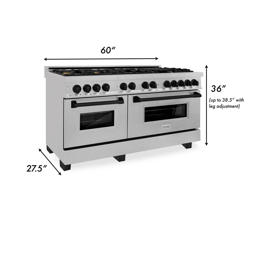 ZLINE Autograph Edition 60-Inch Dual Fuel Range with Gas Stove and Electric Oven in DuraSnow Stainless Steel with Matte Black Accents (RASZ-SN-60-MB)