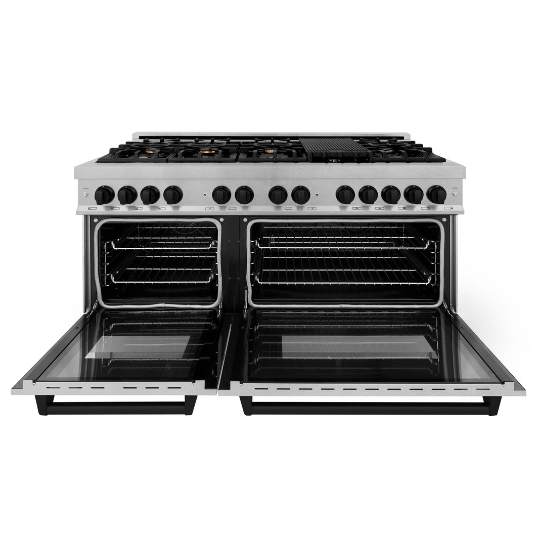 ZLINE Autograph Edition 60-Inch Dual Fuel Range with Gas Stove and Electric Oven in DuraSnow Stainless Steel with Matte Black Accents (RASZ-SN-60-MB)