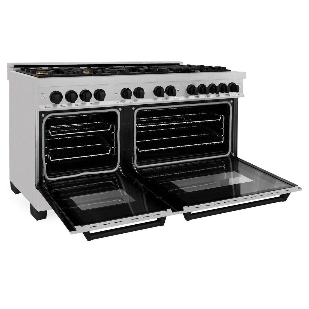 ZLINE Autograph Edition 60-Inch Dual Fuel Range with Gas Stove and Electric Oven in DuraSnow Stainless Steel with Matte Black Accents (RASZ-SN-60-MB)