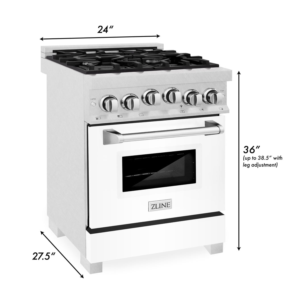 ZLINE 24-Inch Gas Range with 2.8 cu. ft. Gas Oven and Gas Cooktop with Griddle and White Matte Door in Fingerprint Resistant Stainless Steel (RGS-WM-GR-24)