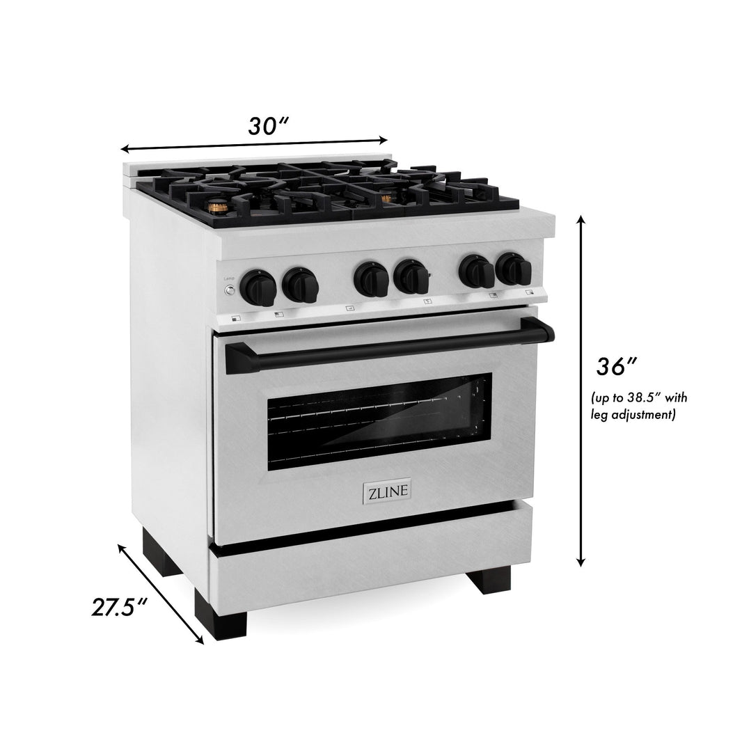 ZLINE Autograph Edition 30-Inch 4.0 cu. ft. Dual Fuel Range with Gas Stove and Electric Oven in DuraSnow® Stainless Steel with Matte Black Accents (RASZ-SN-30-MB)