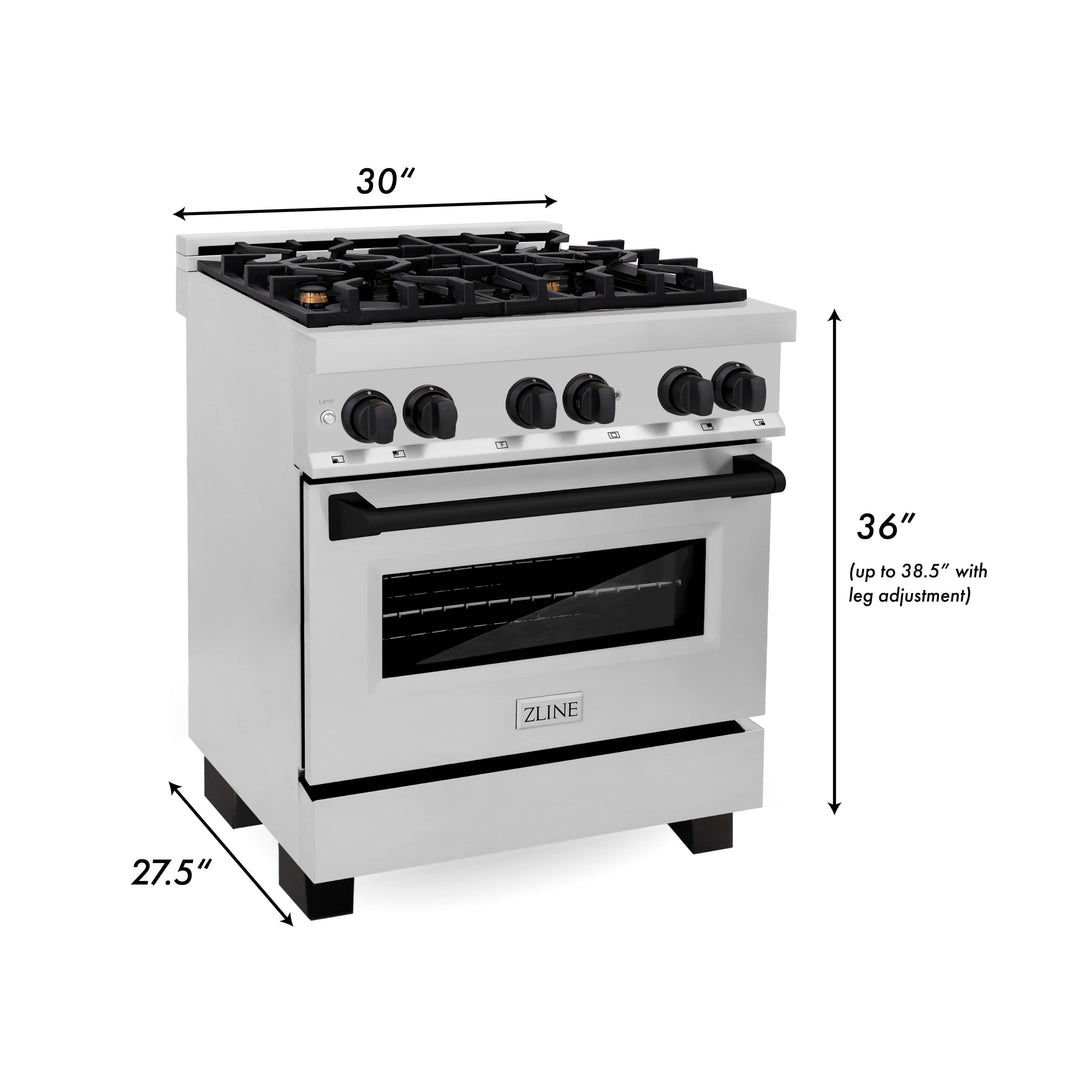 ZLINE Autograph Edition 30-Inch 4.0 cu. ft. Dual Fuel Range with Gas Stove and Electric Oven in Stainless Steel with Matte Black Accents (RAZ-30-MB)