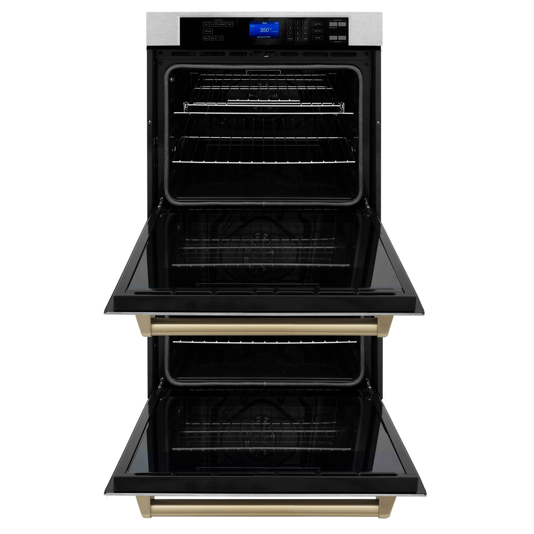 ZLINE 30" Autograph Edition Double Wall Oven with Self Clean and True Convection in DuraSnow® Stainless Steel and Champagne Bronze (AWDSZ-30-CB)