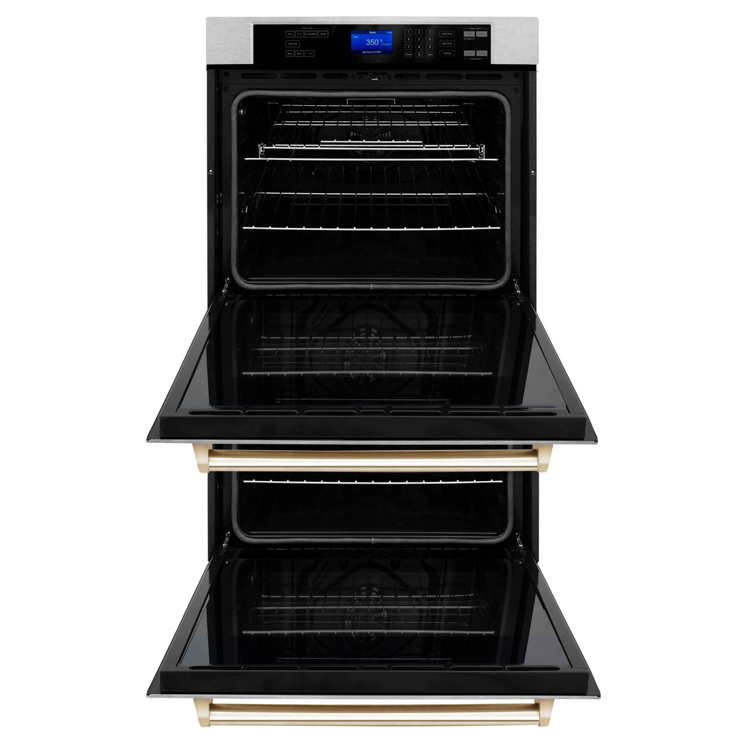 ZLINE 30" Autograph Edition Double Wall Oven with Self Clean and True Convection in DuraSnow® Stainless Steel and Gold (AWDSZ-30-G)