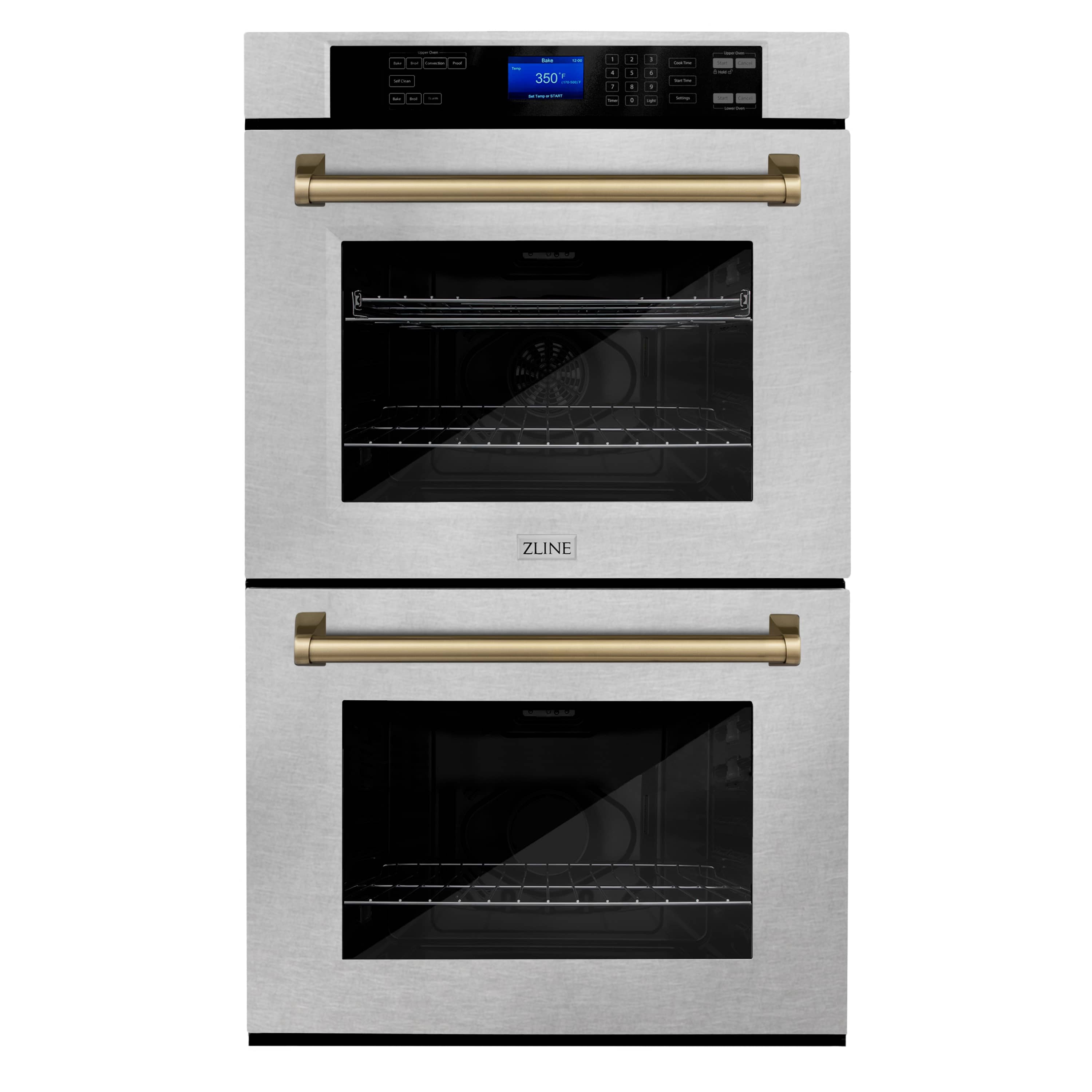 ZLINE 30" Autograph Edition Double Wall Oven with Self Clean and True Convection in DuraSnow® Stainless Steel and Champagne Bronze (AWDSZ-30-CB)