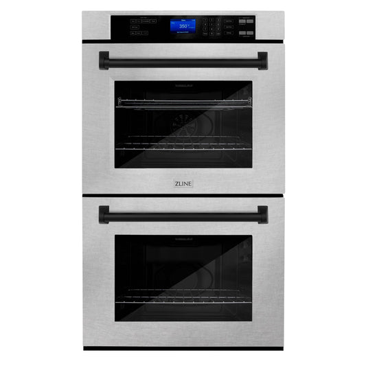 ZLINE 30" Autograph Edition Double Wall Oven with Self Clean and True Convection in DuraSnow® Stainless Steel and Matte Black (AWDSZ-30-MB)