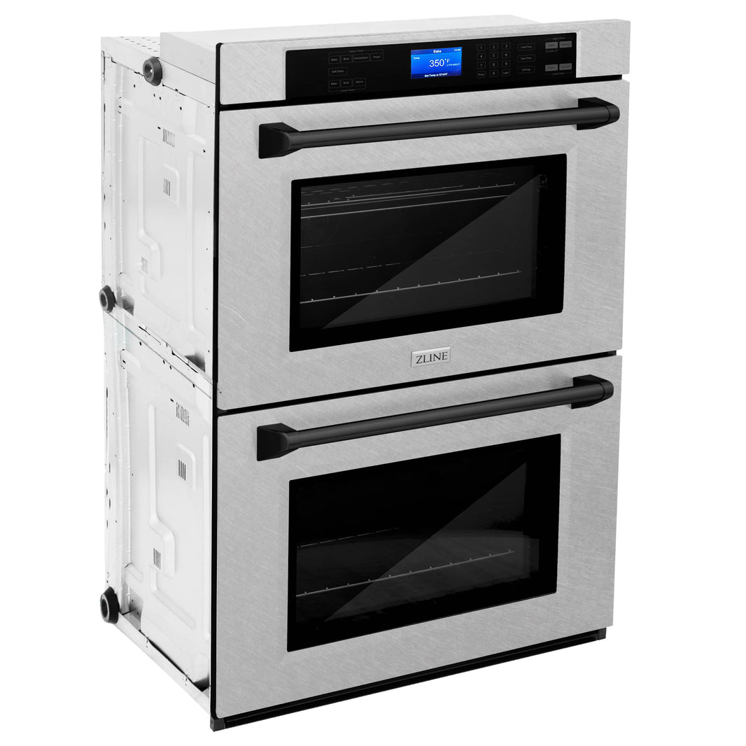 ZLINE 30" Autograph Edition Double Wall Oven with Self Clean and True Convection in DuraSnow® Stainless Steel and Matte Black (AWDSZ-30-MB)