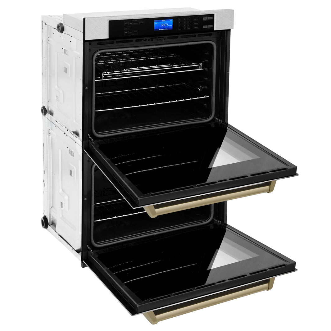 ZLINE 30" Autograph Edition Double Wall Oven with Self Clean and True Convection in DuraSnow® Stainless Steel and Champagne Bronze (AWDSZ-30-CB)