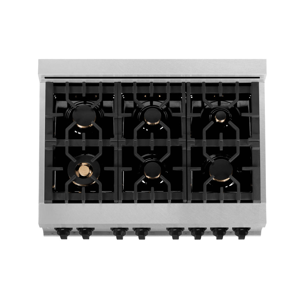 ZLINE Autograph Edition 36-Inch Dual Fuel Range with Gas Stove and Electric Oven in DuraSnow Stainless Steel with Matte Black Accents (RASZ-SN-36-MB)