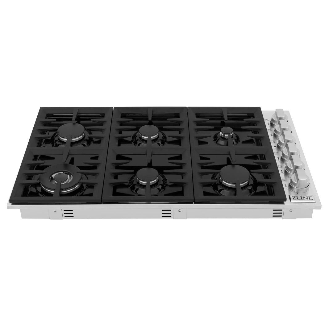 ZLINE 36-Inch Drop-In Gas Stovetop with 6 Gas Burners and Black Porcelain Top (RC36-PBT)