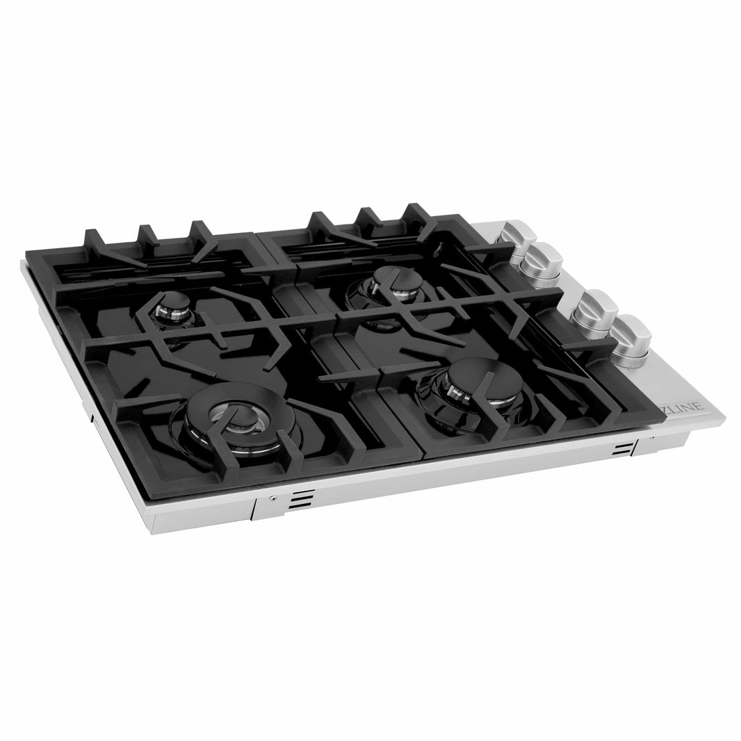 ZLINE 30-Inch Drop-In Gas Stovetop with 4 Gas Burners and Black Porcelain Top (RC30-PBT)