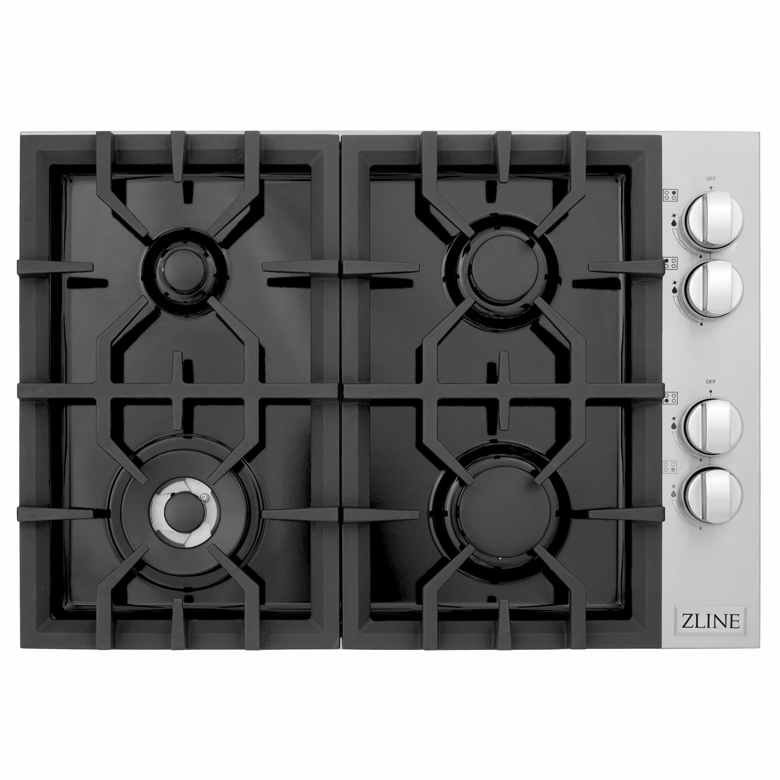 ZLINE 30-Inch Drop-In Gas Stovetop with 4 Gas Burners and Black Porcelain Top (RC30-PBT)