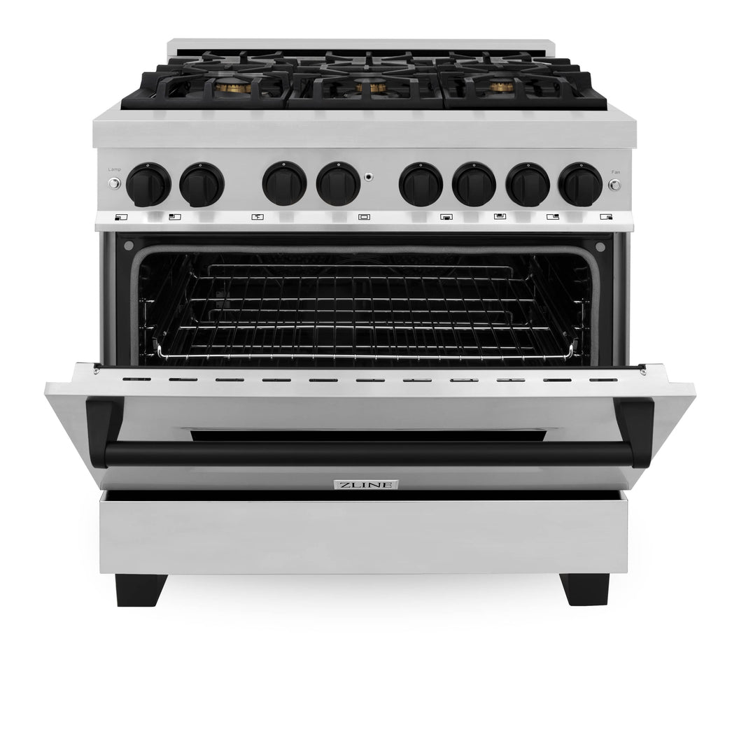 ZLINE Autograph Edition 36-Inch 4.6 cu. ft. Dual Fuel Range with Gas Stove and Electric Oven in Stainless Steel with Matte Black Accents (RAZ-36-MB)