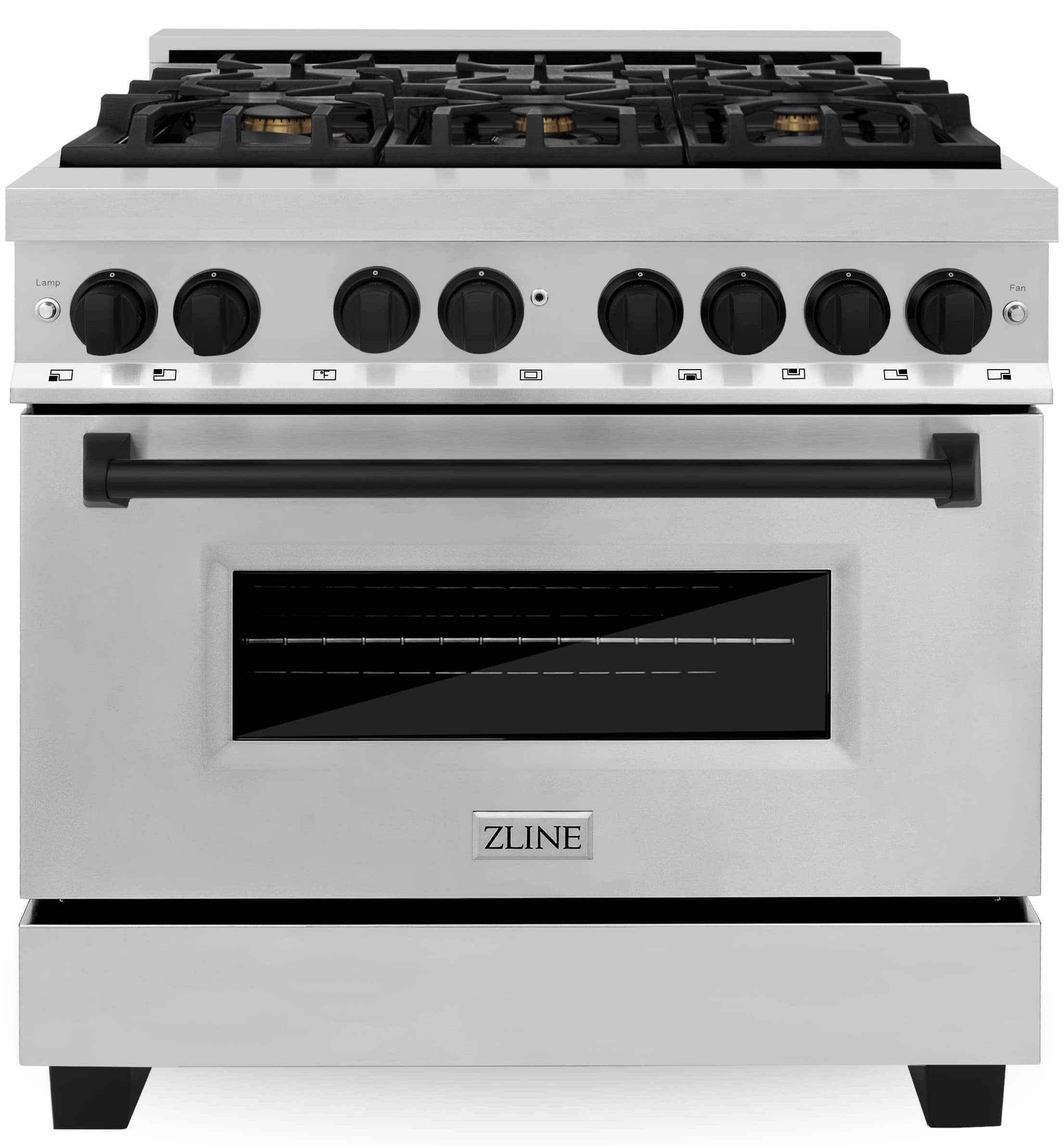 ZLINE Autograph Edition 36-Inch 4.6 cu. ft. Dual Fuel Range with Gas Stove and Electric Oven in Stainless Steel with Matte Black Accents (RAZ-36-MB)