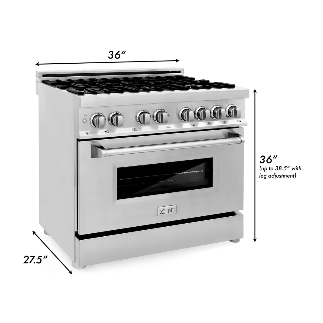 ZLINE 36-Inch Dual Fuel Range with 4.6 cu. ft. Electric Oven and Gas Cooktop and Griddle in Stainless Steel (RA-GR-36)